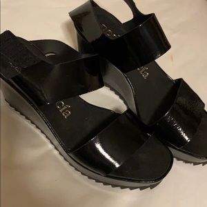 Pedro Garcia Black Patent Low Wedges - Never Worn